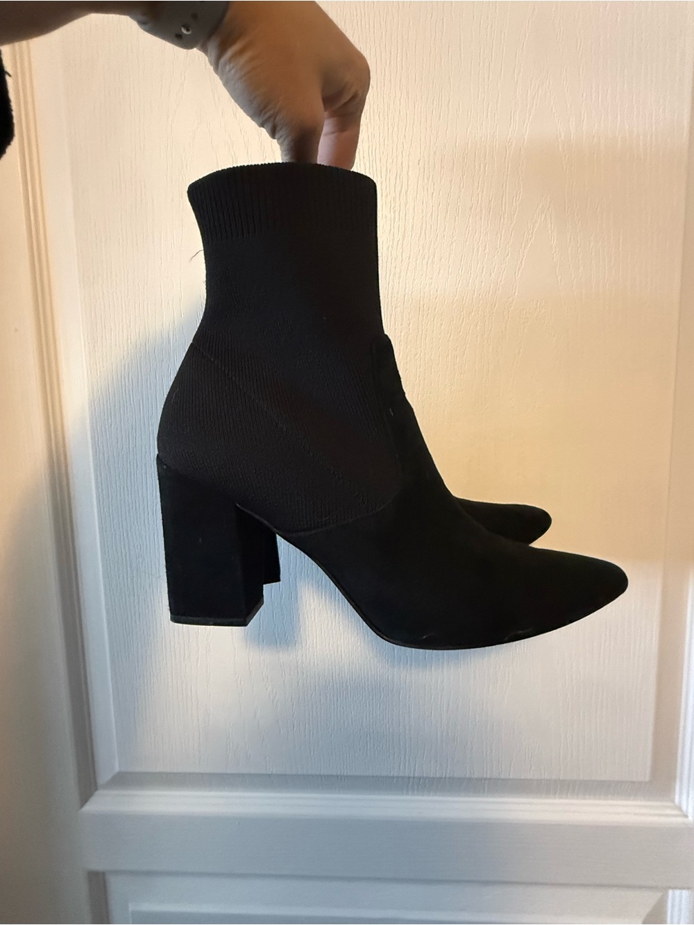 Women's Black Sock Booties with Block Heel